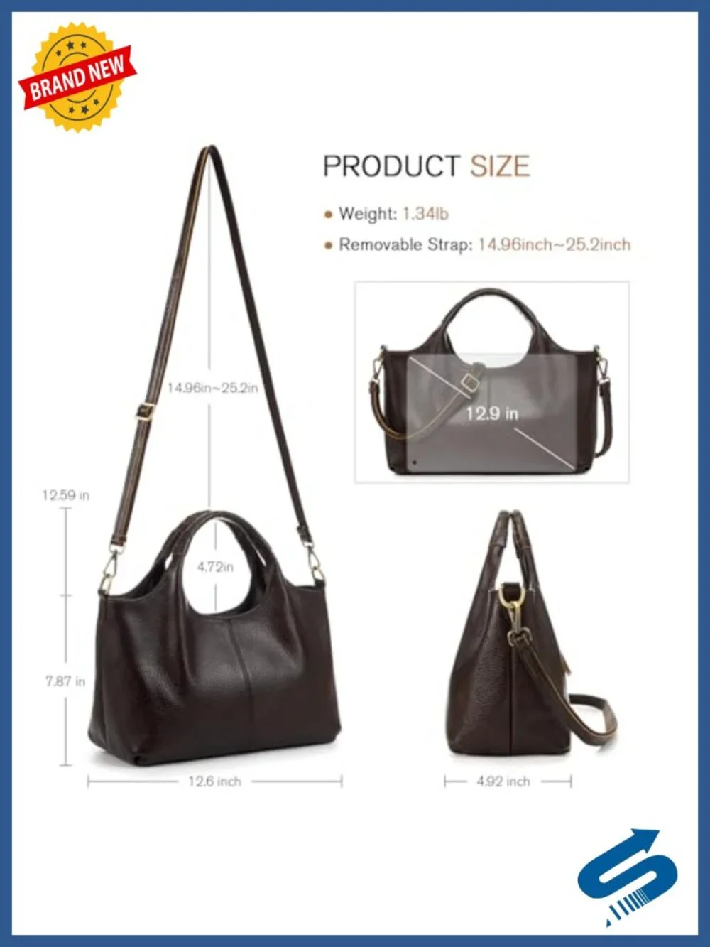 Genuine Leather Satchel Handbag Crossbody Tote Purse Women Shoulder Bag
